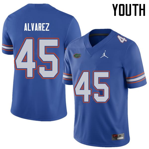 Youth NCAA Florida Gators Carlos Alvarez #45 Stitched Authentic Jordan Brand Royal College Football Jersey YHD0065ZW